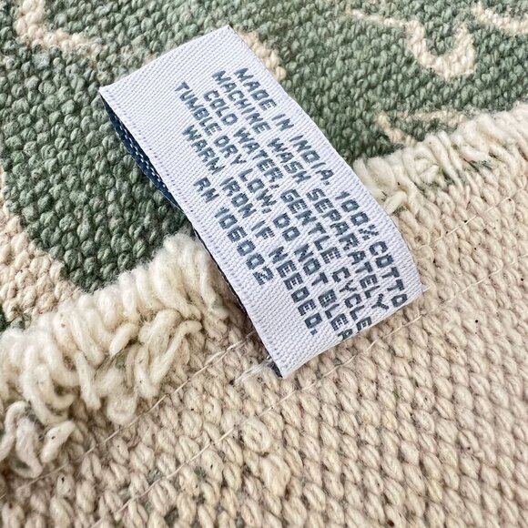 Rachel Ashwell Farmhouse Table Runner 16" X 72" Green & Beige 100% Cotton Bunny - Picture 4 of 8